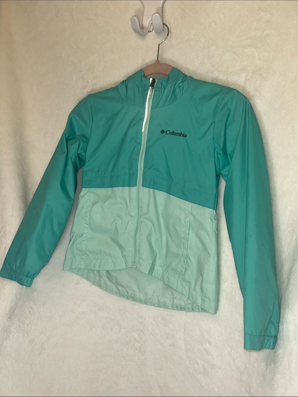 Columbia Kid’s Teal Two-Tone Hooded & Lined Rain Jacket